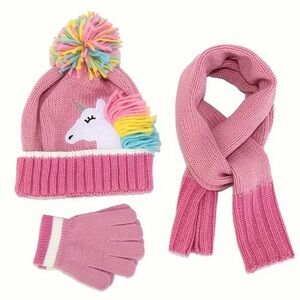Winter Unicorn kids 3 piece Set, Beanie, Gloves and Scarf
